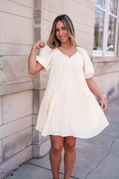 Easy Days Stripe Flare Mini Dress - Yellow