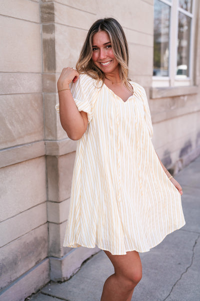 Easy Days Stripe Flare Mini Dress - Yellow