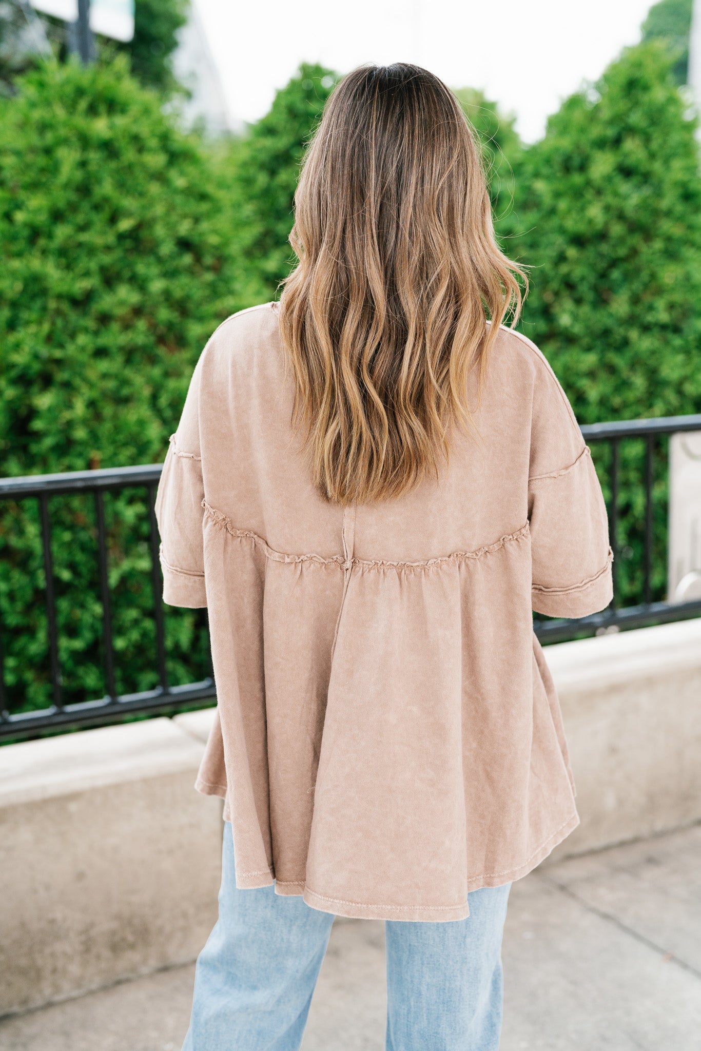 Dainty Eyelet Detailed Babydoll Top - Taupe