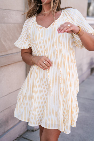 Easy Days Stripe Flare Mini Dress - Yellow