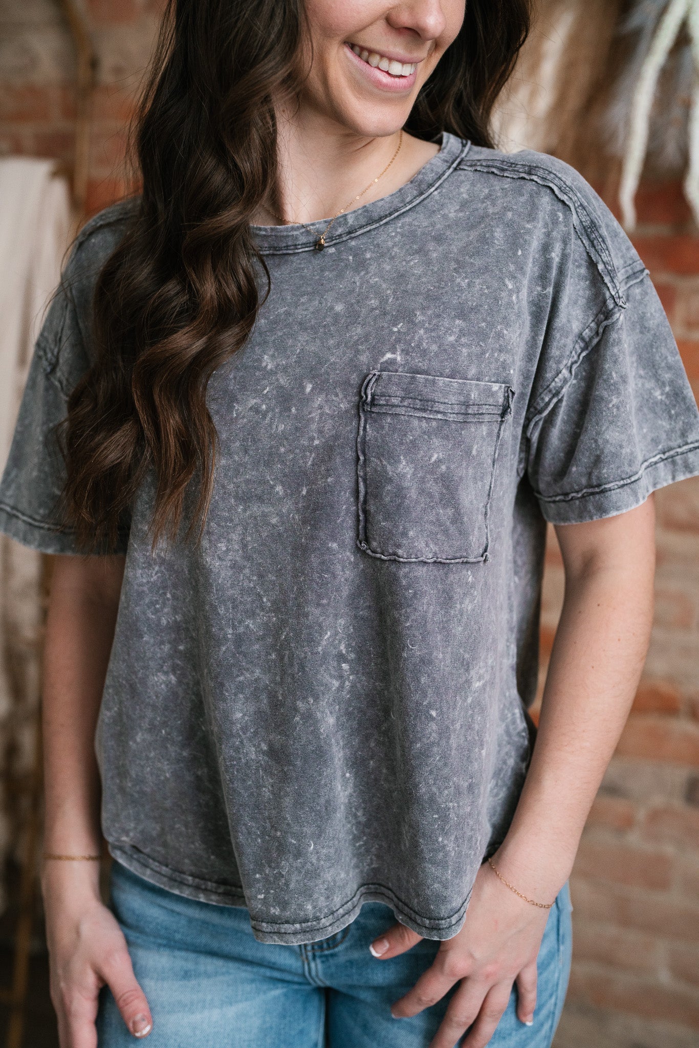 Hold You To It Pocket Tee- Charcoal