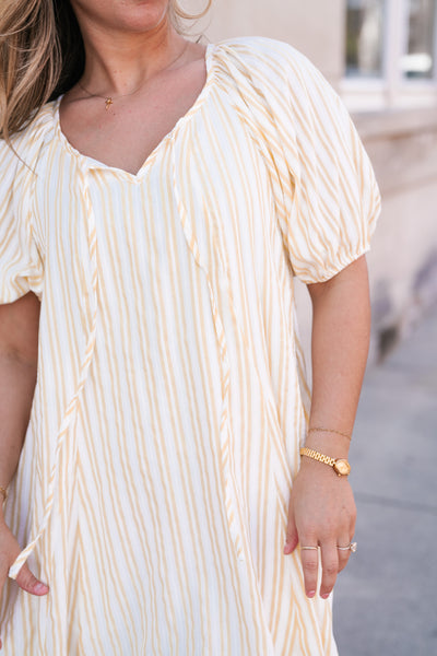 Easy Days Stripe Flare Mini Dress - Yellow