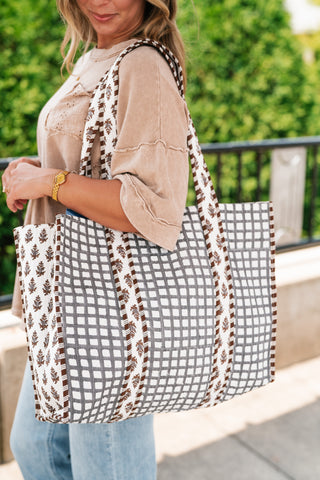 Jona Patchwork Carryall Tote - Gingham