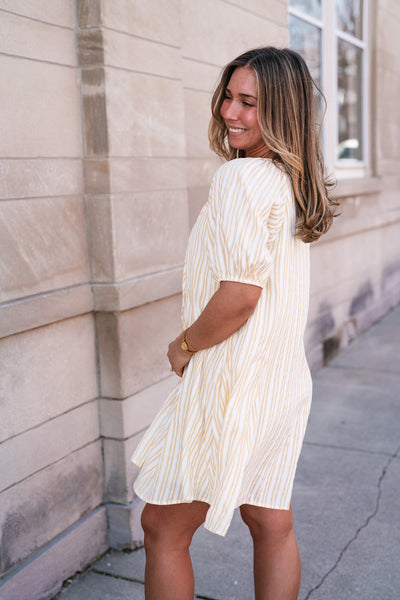 Easy Days Stripe Flare Mini Dress - Yellow