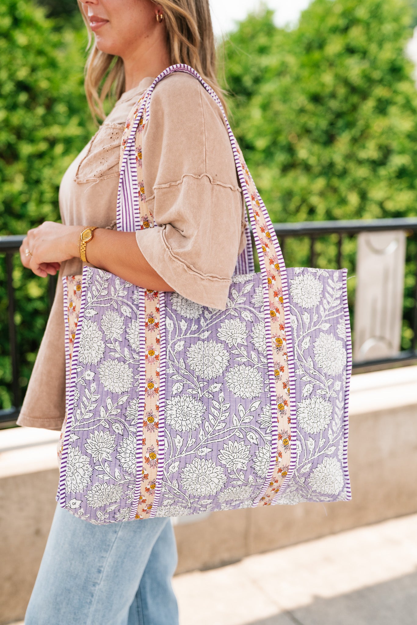 Emily Patchwork Carryall Tote - Lilac