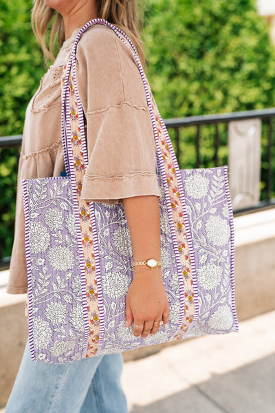 Emily Patchwork Carryall Tote - Lilac