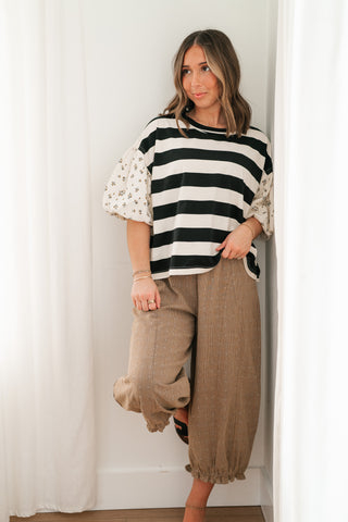 Quiet Confidence Striped Short Sleeve Top