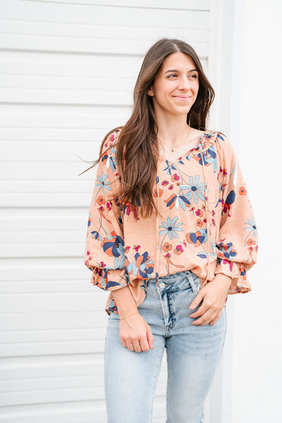 Fall Garden Bubble Sleeve Top