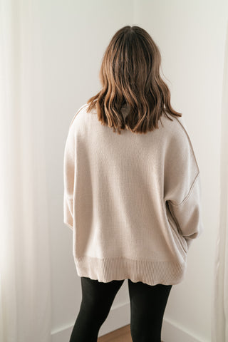 Misty Ridge Ribbed Mock Neck Oversized Sweater - Beige