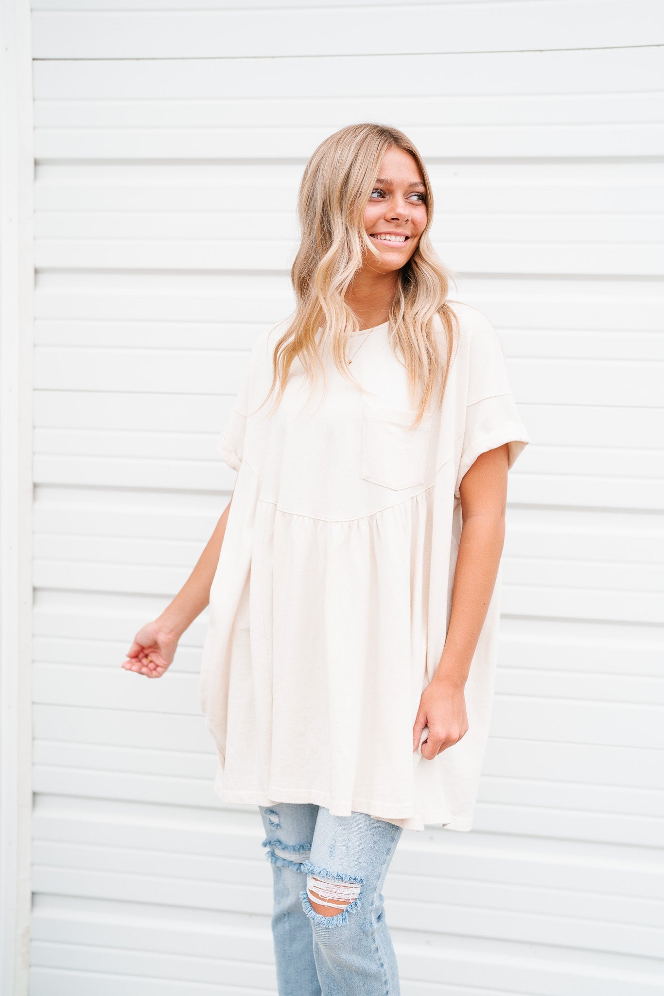 Mossy Meadows Babydoll Top - Cream