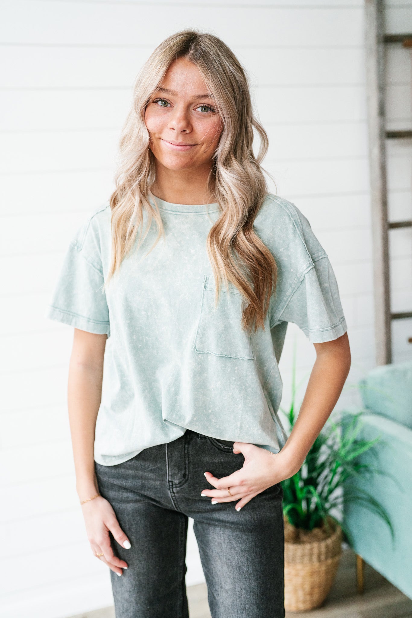 Hold You To It Pocket Tee- Sage
