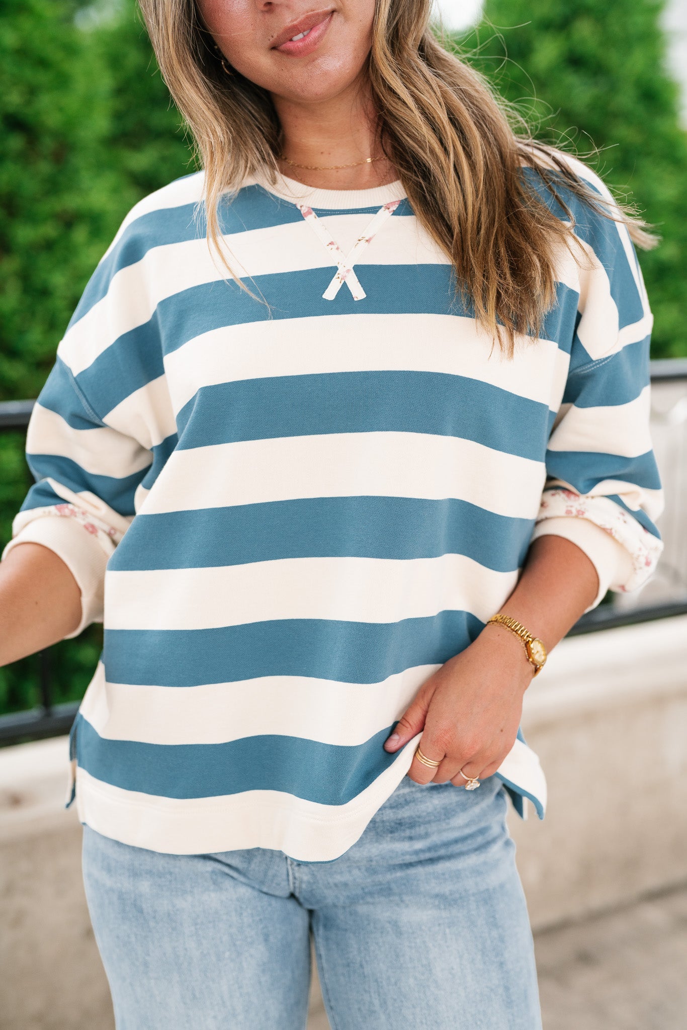 Frankie Striped Floral Crew
