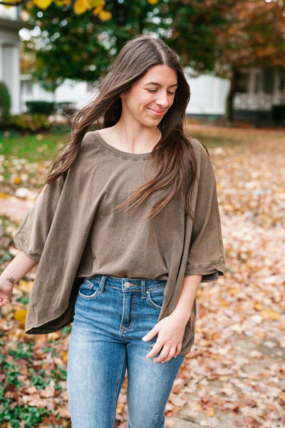 Stone Mineral Wash Loose Fit Top