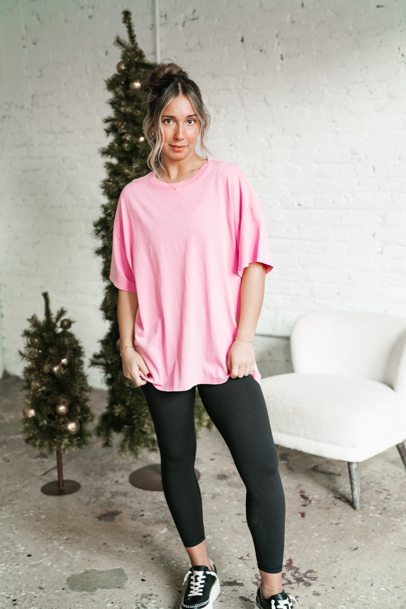 Lounge Around Mineral Wash Oversized Tee - Bubble Gum