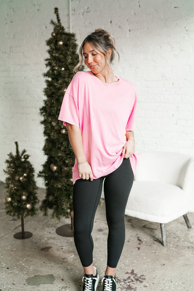 Lounge Around Mineral Wash Oversized Tee - Bubble Gum