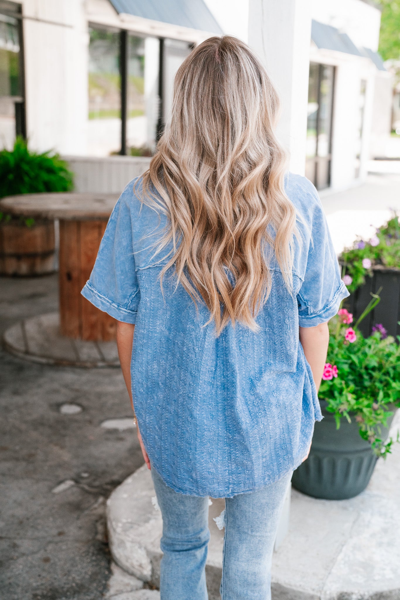 Somewhere Sunny Floral Eyelet Top- Blue