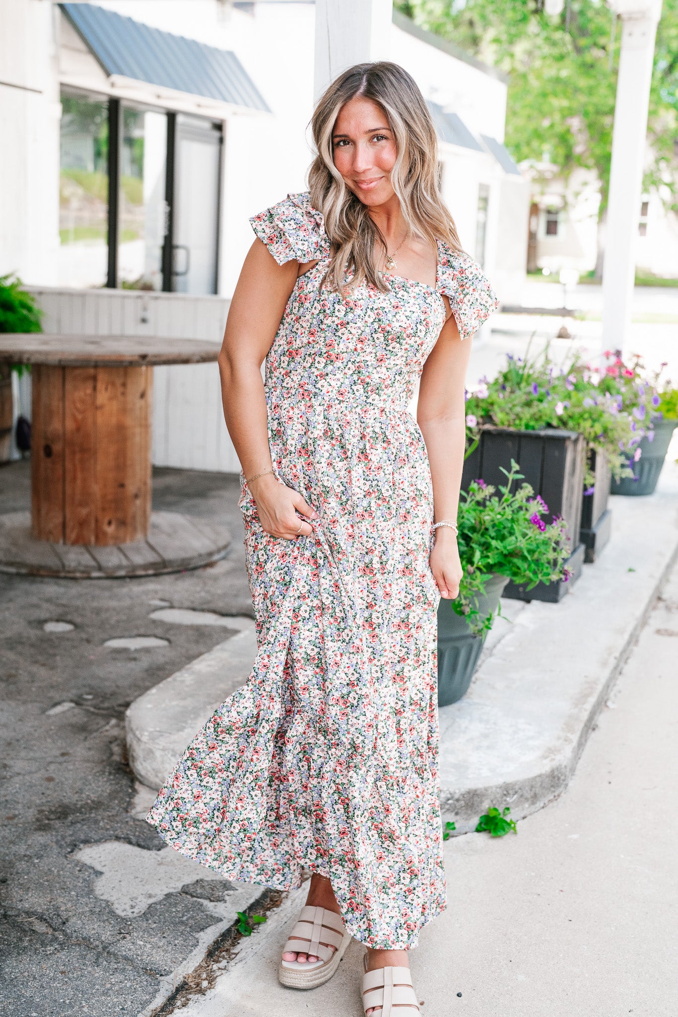 Crazy For You Floral Ruffle Sleeve Maxi Dress