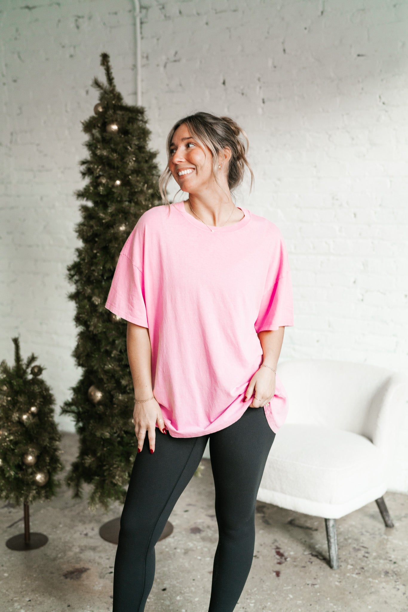 Lounge Around Mineral Wash Oversized Tee - Bubble Gum