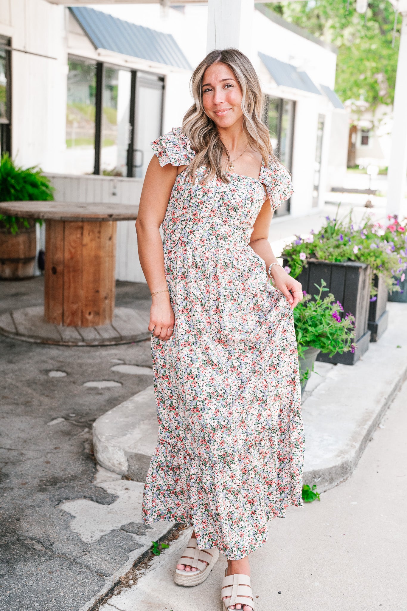 Crazy For You Floral Ruffle Sleeve Maxi Dress