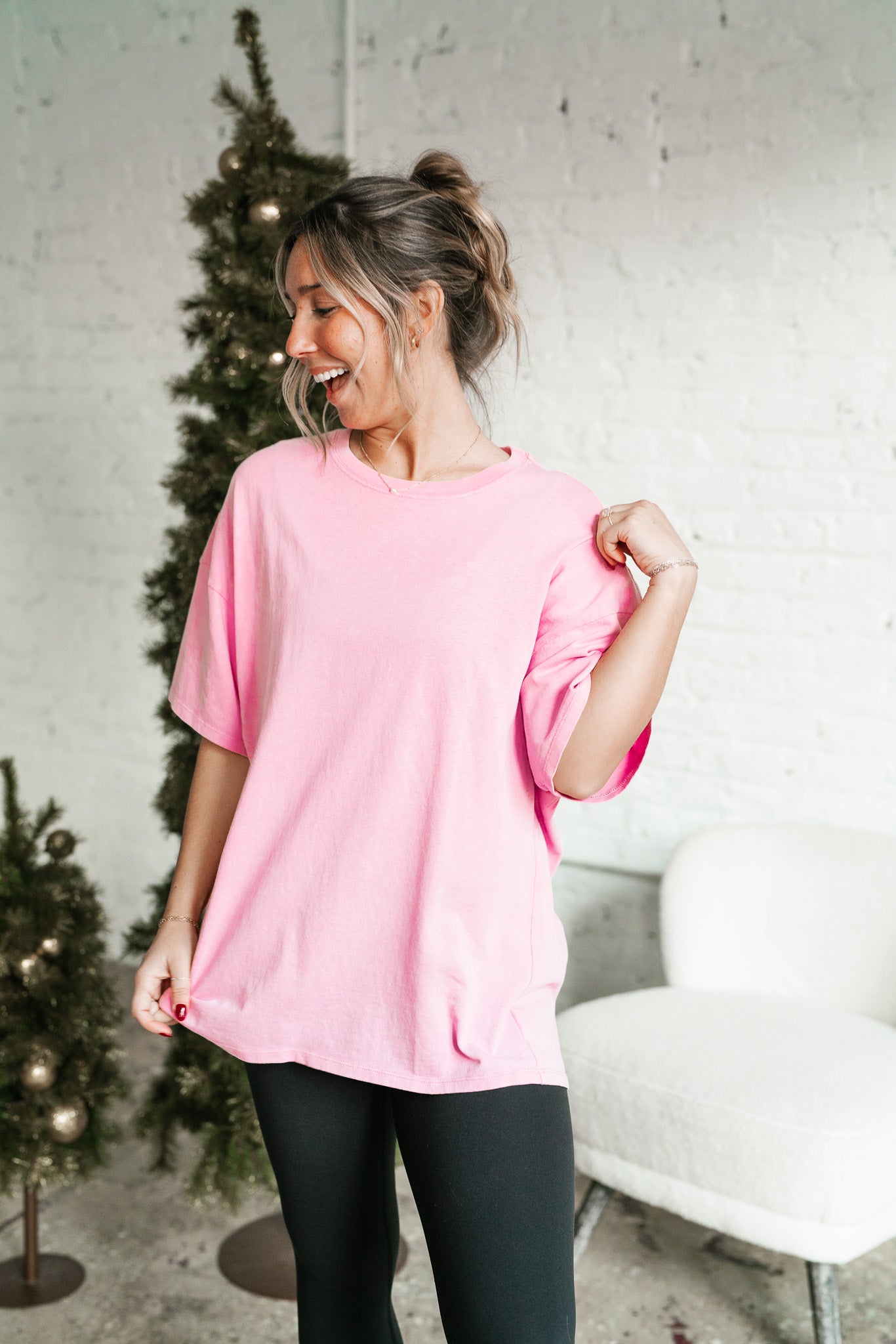 Lounge Around Mineral Wash Oversized Tee - Bubble Gum