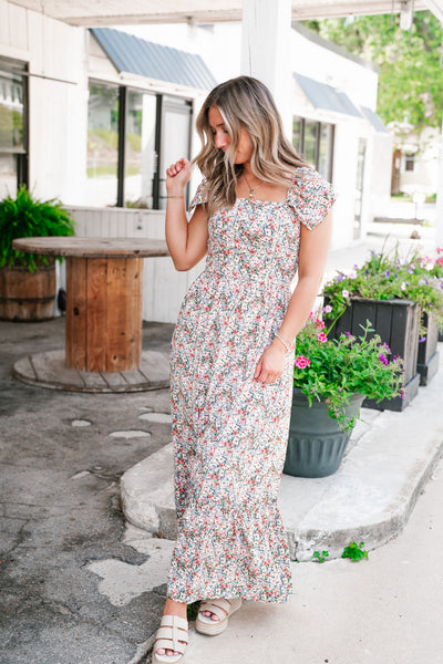 Crazy For You Floral Ruffle Sleeve Maxi Dress