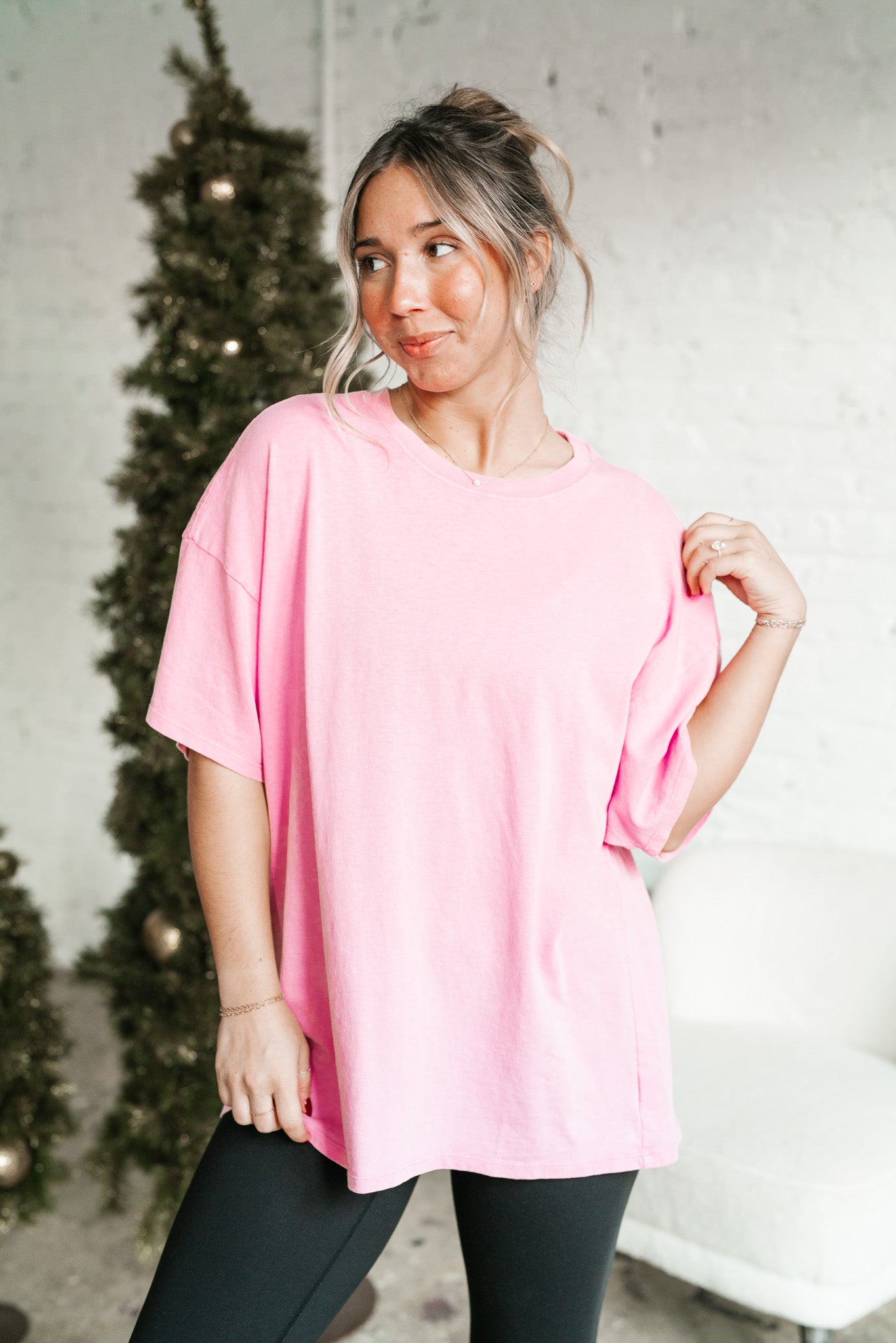 Lounge Around Mineral Wash Oversized Tee - Bubble Gum