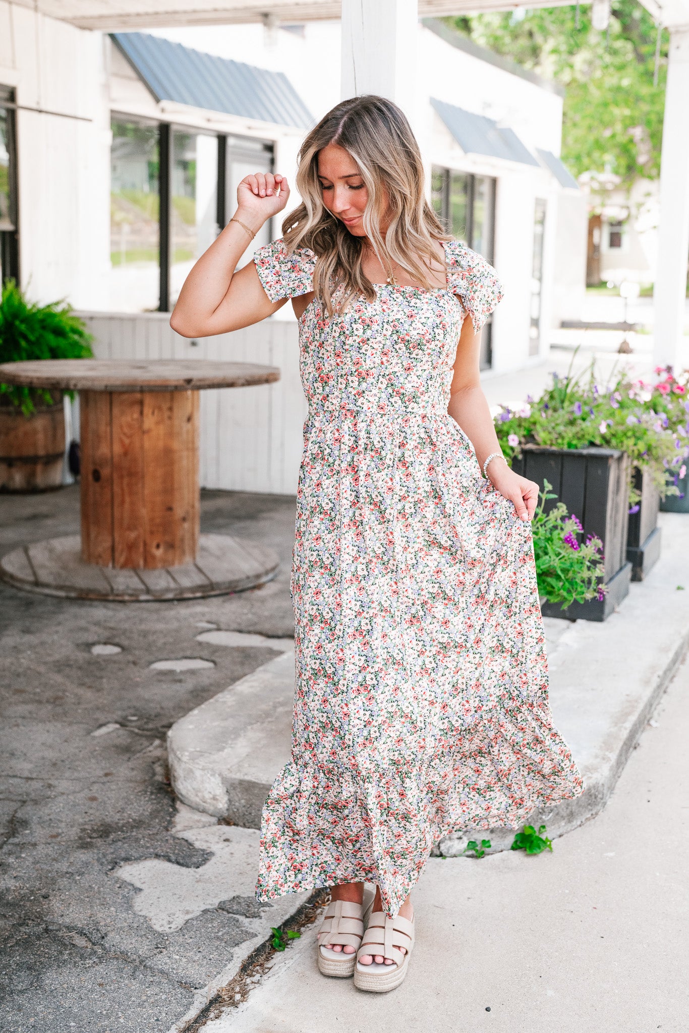 Crazy For You Floral Ruffle Sleeve Maxi Dress