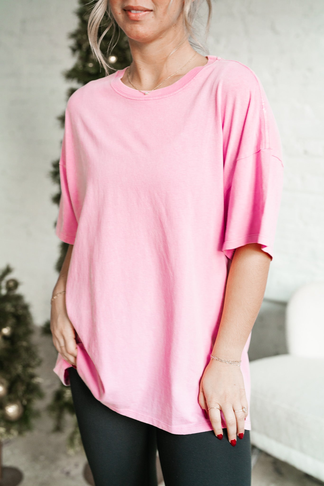 Lounge Around Mineral Wash Oversized Tee - Bubble Gum