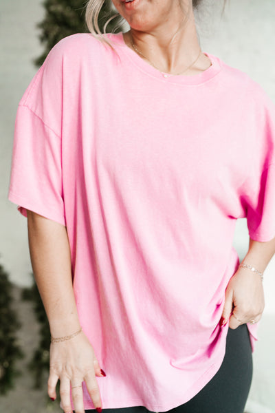 Lounge Around Mineral Wash Oversized Tee - Bubble Gum