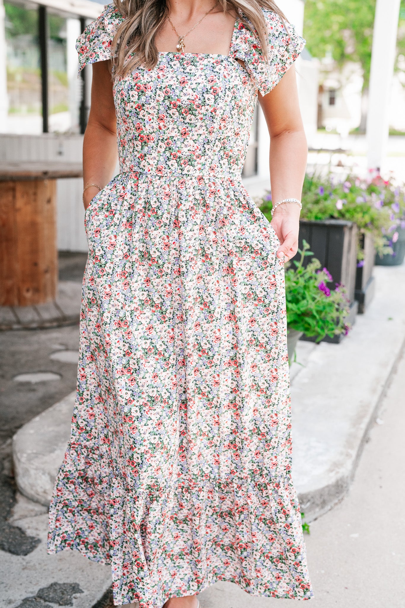 Crazy For You Floral Ruffle Sleeve Maxi Dress