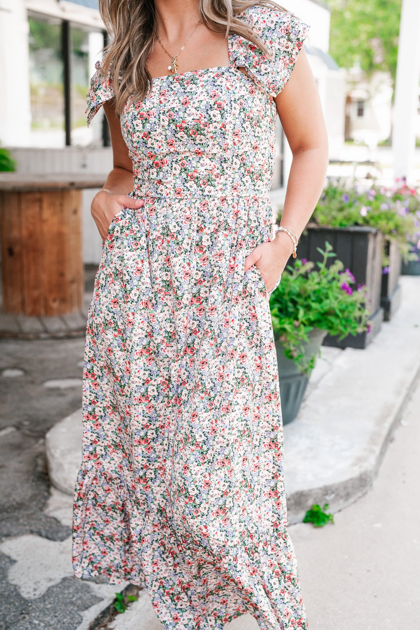 Crazy For You Floral Ruffle Sleeve Maxi Dress