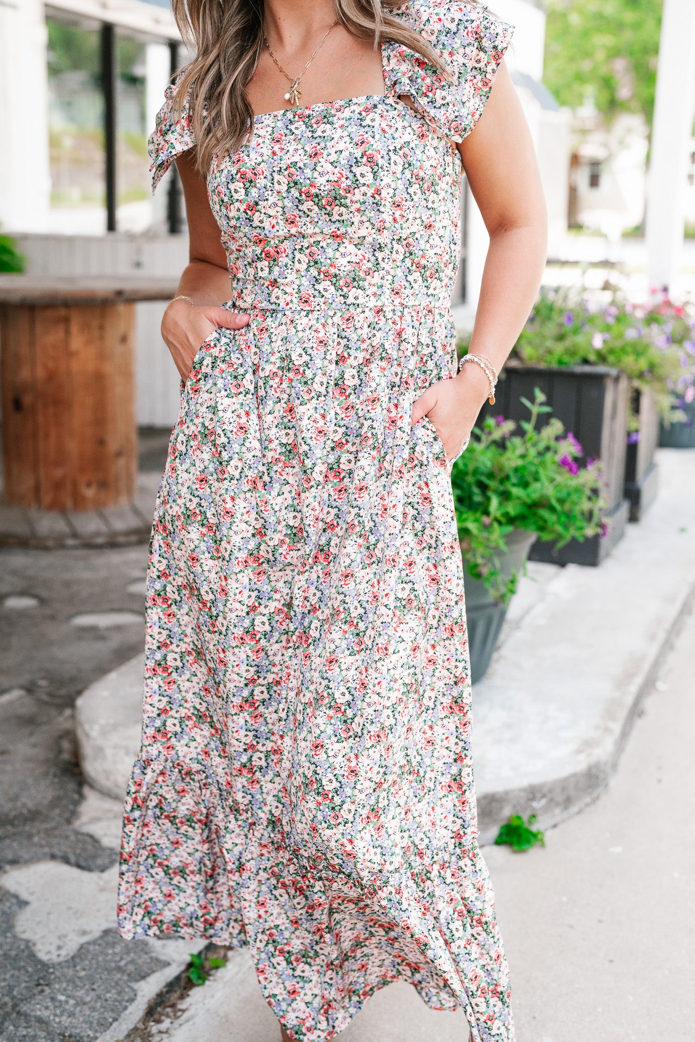 Crazy For You Floral Ruffle Sleeve Maxi Dress