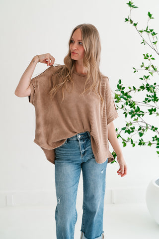 Cozy Dune Dolman Waffle Knit Top - Coffee