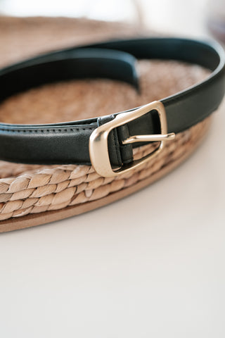 Solid Rectangle Buckle Leather Belt - Black