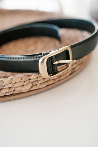 Solid Rectangle Buckle Leather Belt - Black