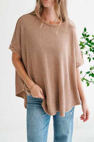 Cozy Dune Dolman Waffle Knit Top - Coffee