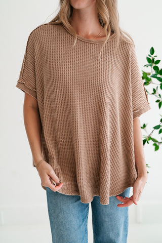 Cozy Dune Dolman Waffle Knit Top - Coffee