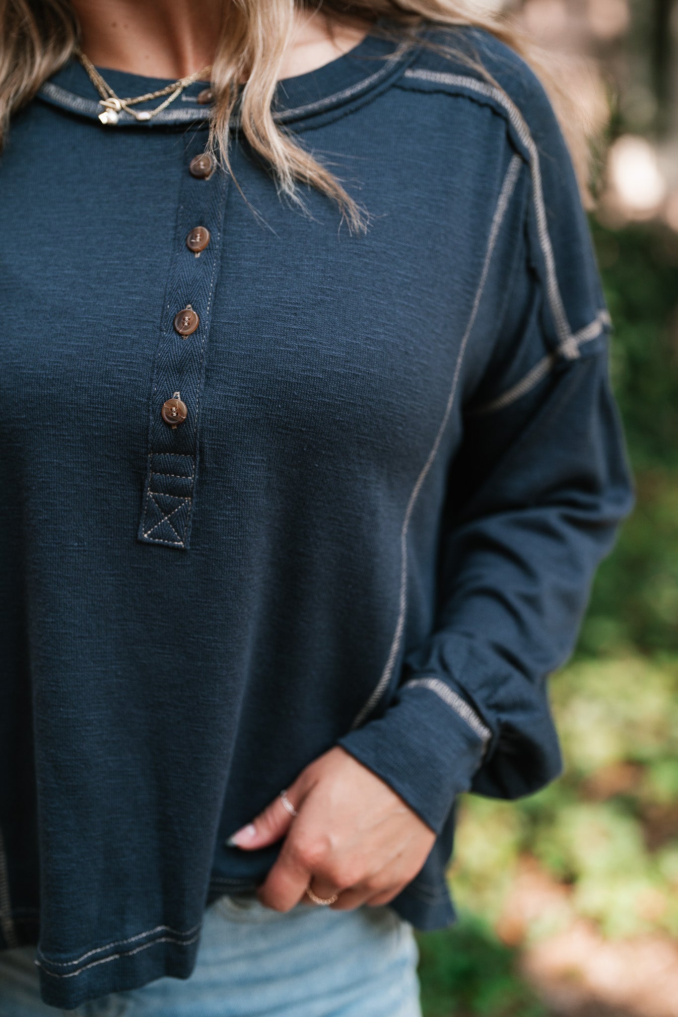 Keeping It Cozy Long Sleeve Henley Top - Navy