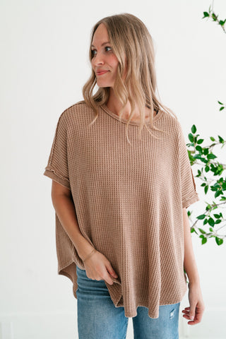 Cozy Dune Dolman Waffle Knit Top - Coffee