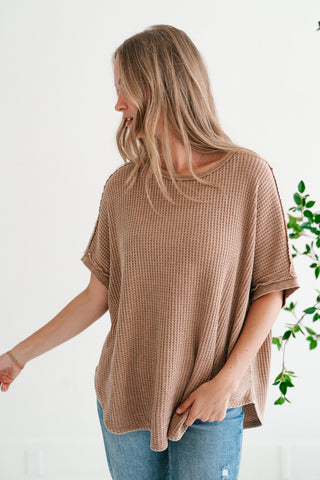 Cozy Dune Dolman Waffle Knit Top - Coffee