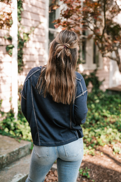 Keeping It Cozy Long Sleeve Henley Top - Navy