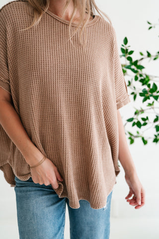 Cozy Dune Dolman Waffle Knit Top - Coffee