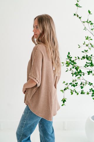 Cozy Dune Dolman Waffle Knit Top - Coffee