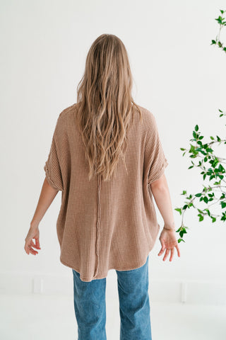 Cozy Dune Dolman Waffle Knit Top - Coffee
