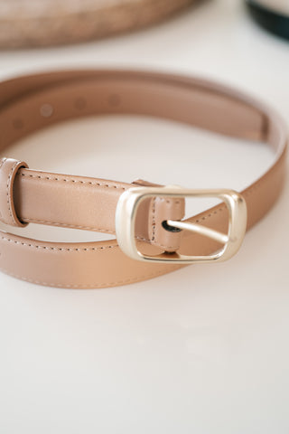 Solid Rectangle Buckle Leather Belt - Stone