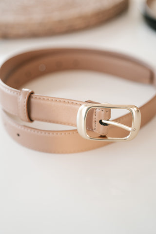 Solid Rectangle Buckle Leather Belt - Stone
