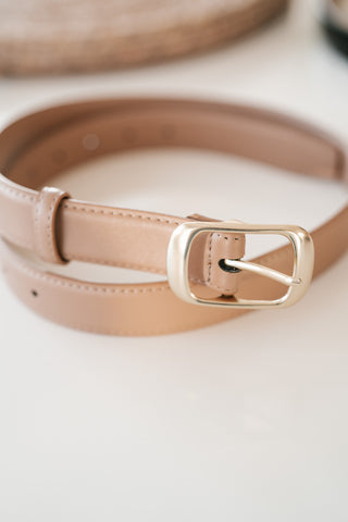 Solid Rectangle Buckle Leather Belt - Stone