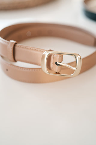 Solid Rectangle Buckle Leather Belt - Stone
