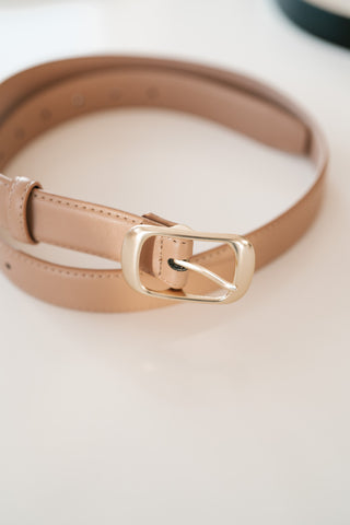 Solid Rectangle Buckle Leather Belt - Stone