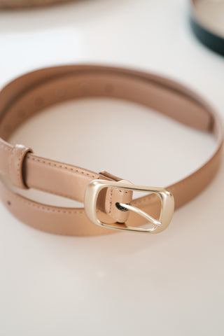 Solid Rectangle Buckle Leather Belt - Stone